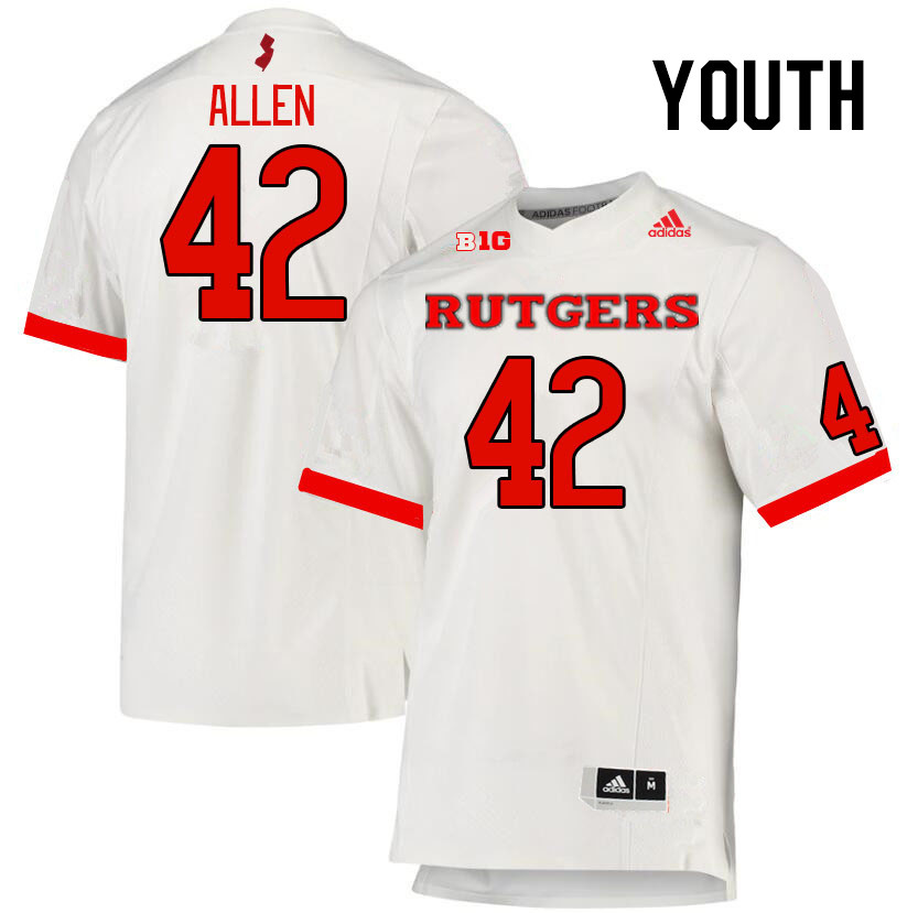 Youth #42 DJ Allen Rutgers Scarlet Knights College Football Jerseys Stitched Sale-White